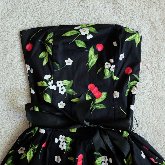 Strapless Cherry Print Dress - Picture 2 of 4